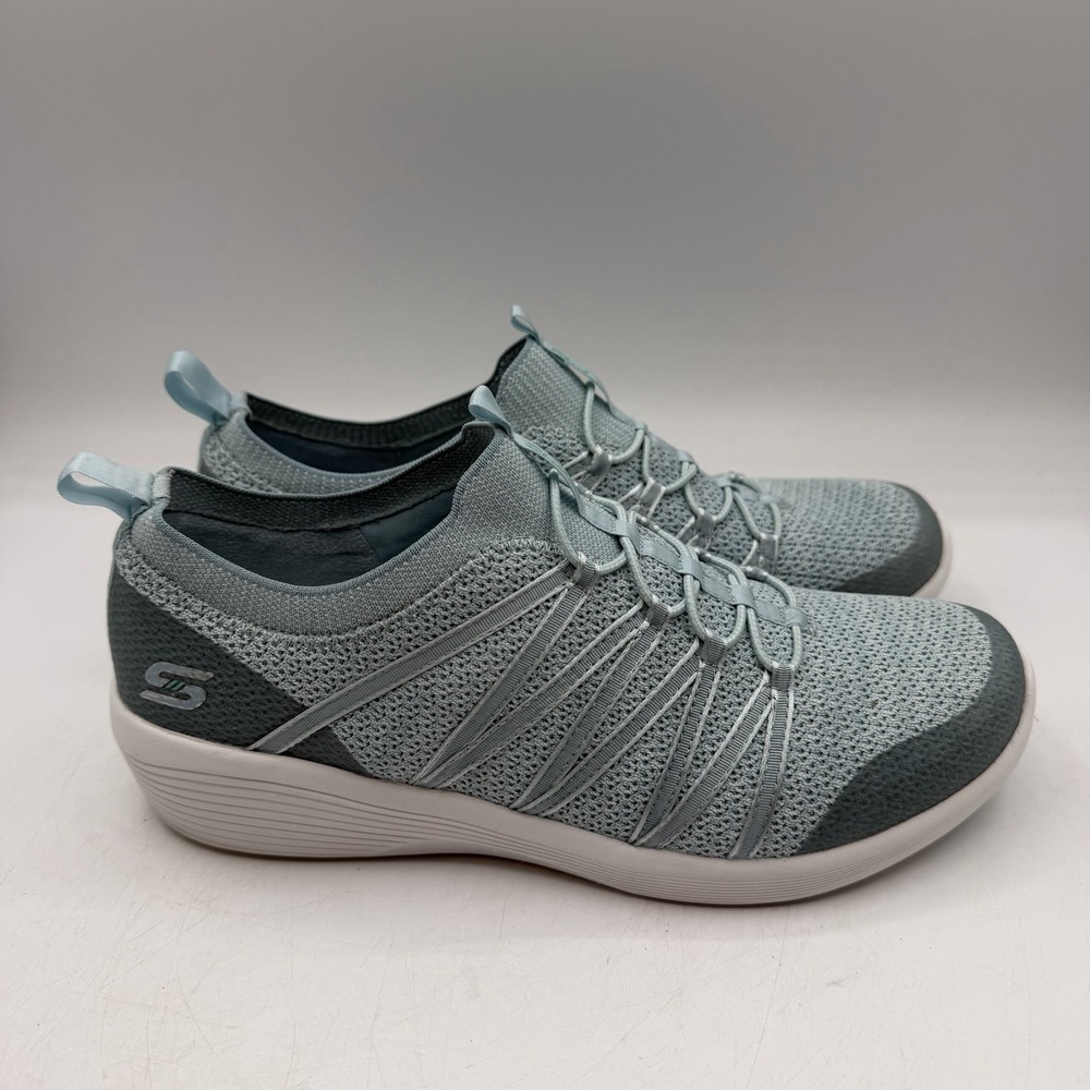 Skechers‎ Arya Shoes Womens Sz 8 Light Blue Slip On Sneakers Memory Foam 23757